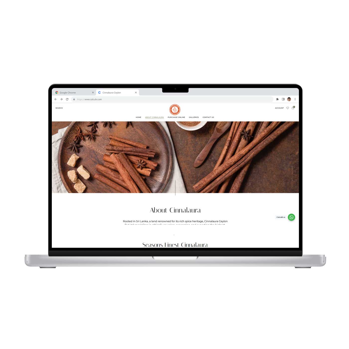 Cinnalaura Cinnamon Exporter Website homepage showcasing product listings.